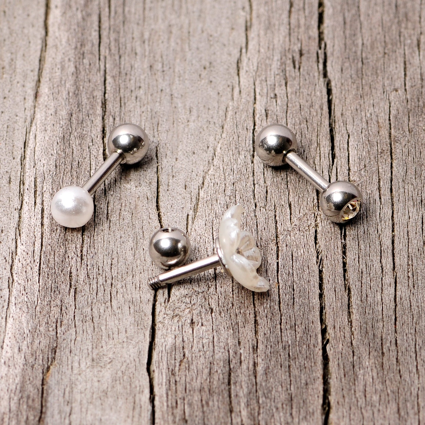 16G 1/4 Clear Gem Flower Cartilage Tragus Set of 3