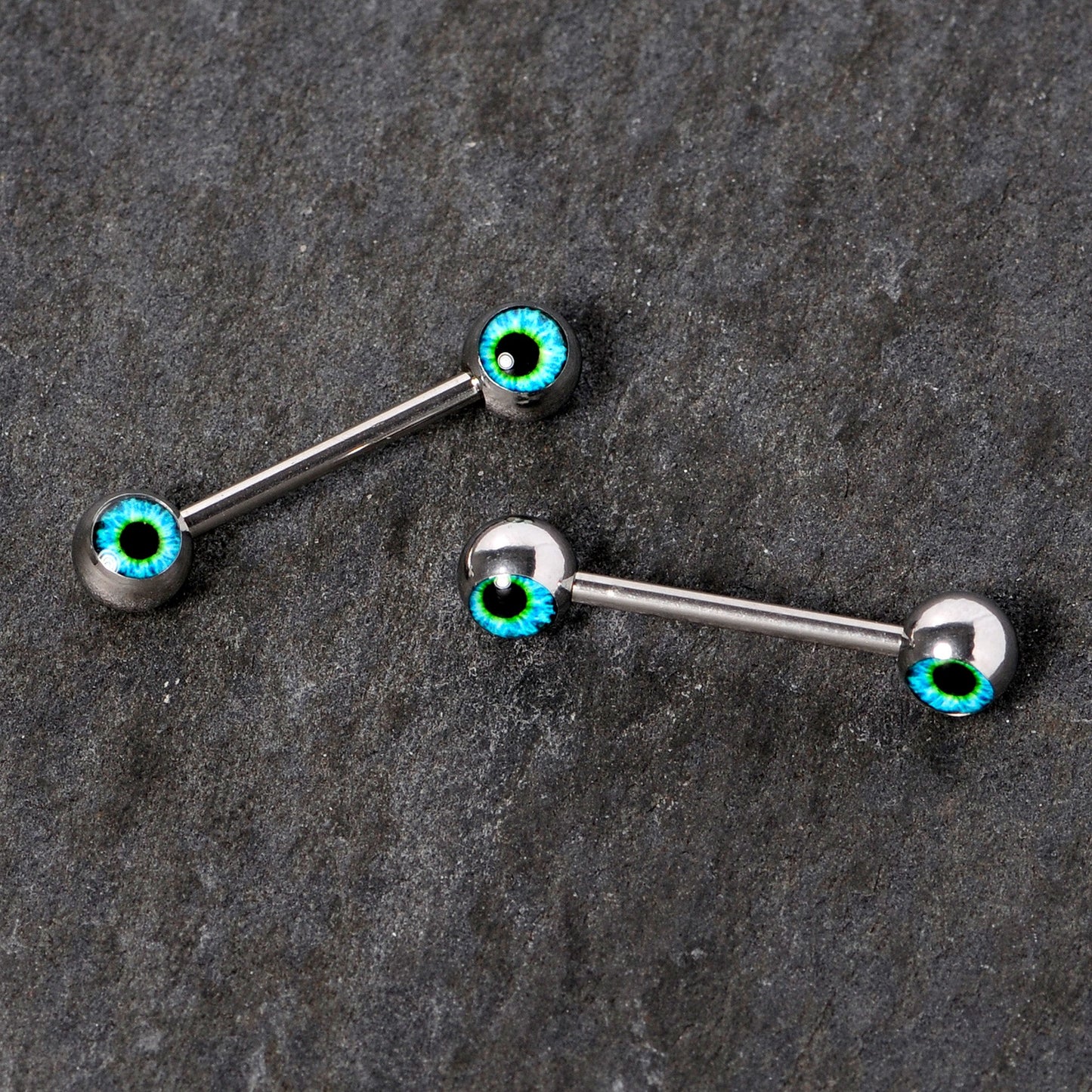 14G 5/8 Haunting Human Blue Eyeball Halloween Nipple Ring Set