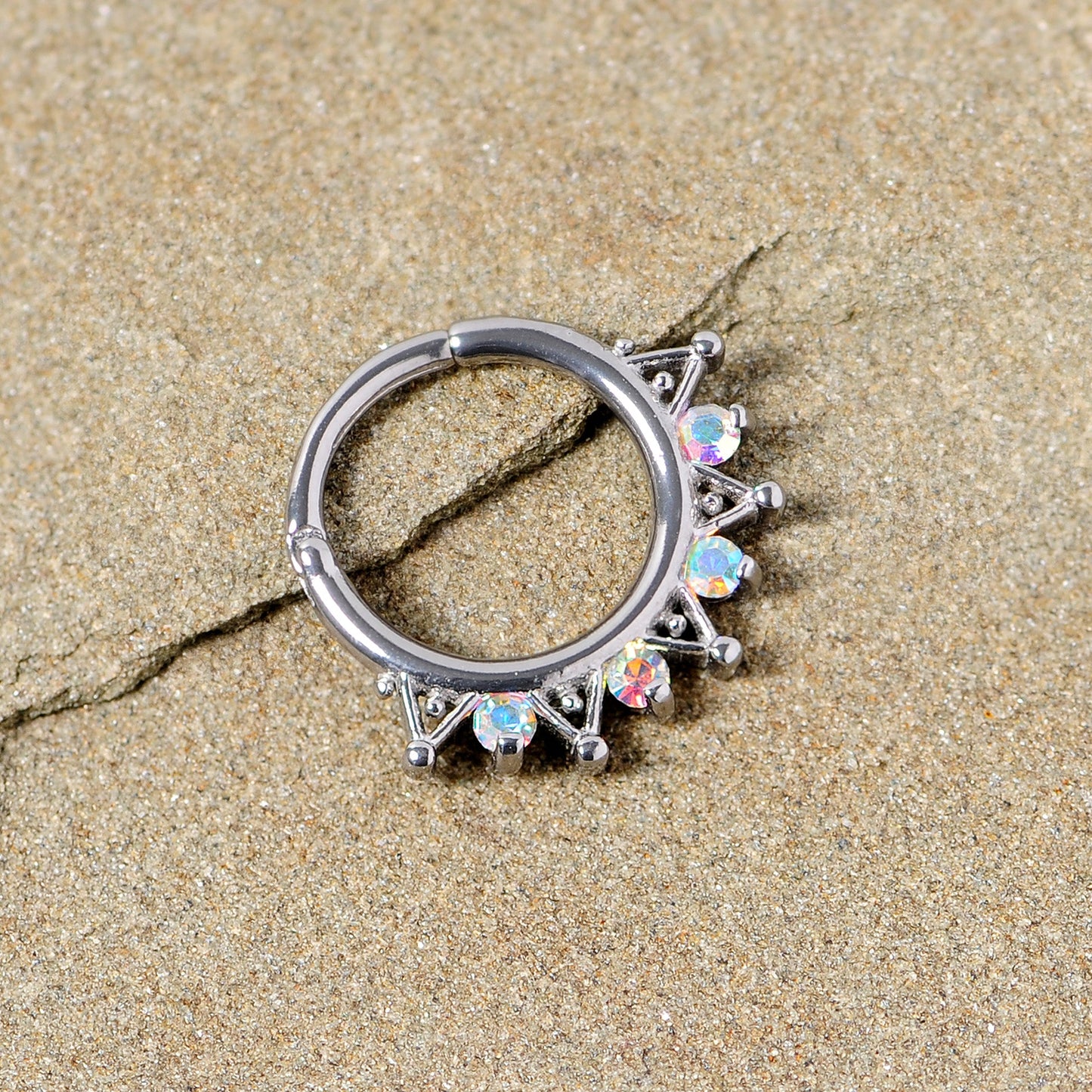 16G 3/8 Aurora CZ Gem Triangles Septum Clicker