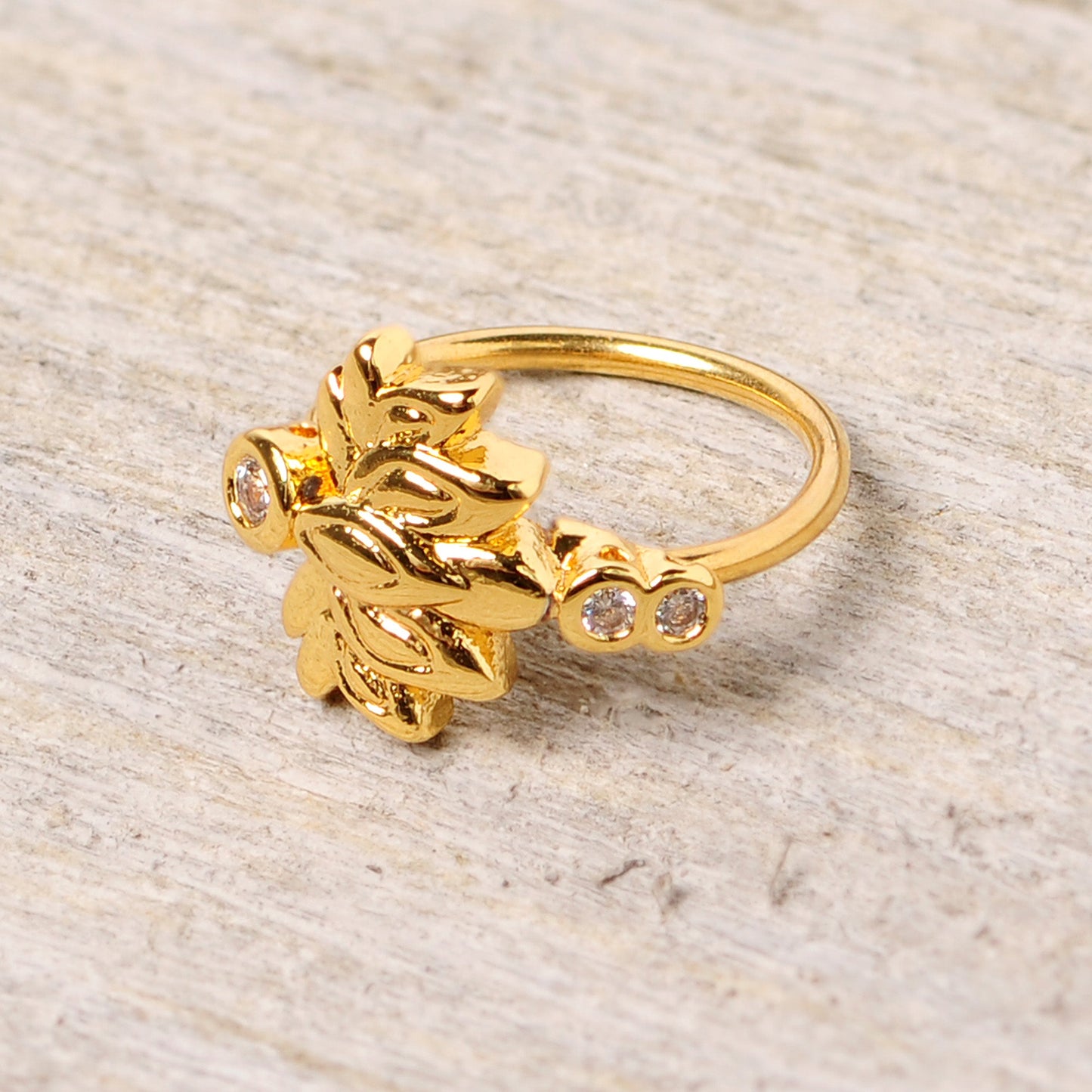 20G 5/16 Clear CZ Gem Gold Tone Lotus Flower Nose Hoop