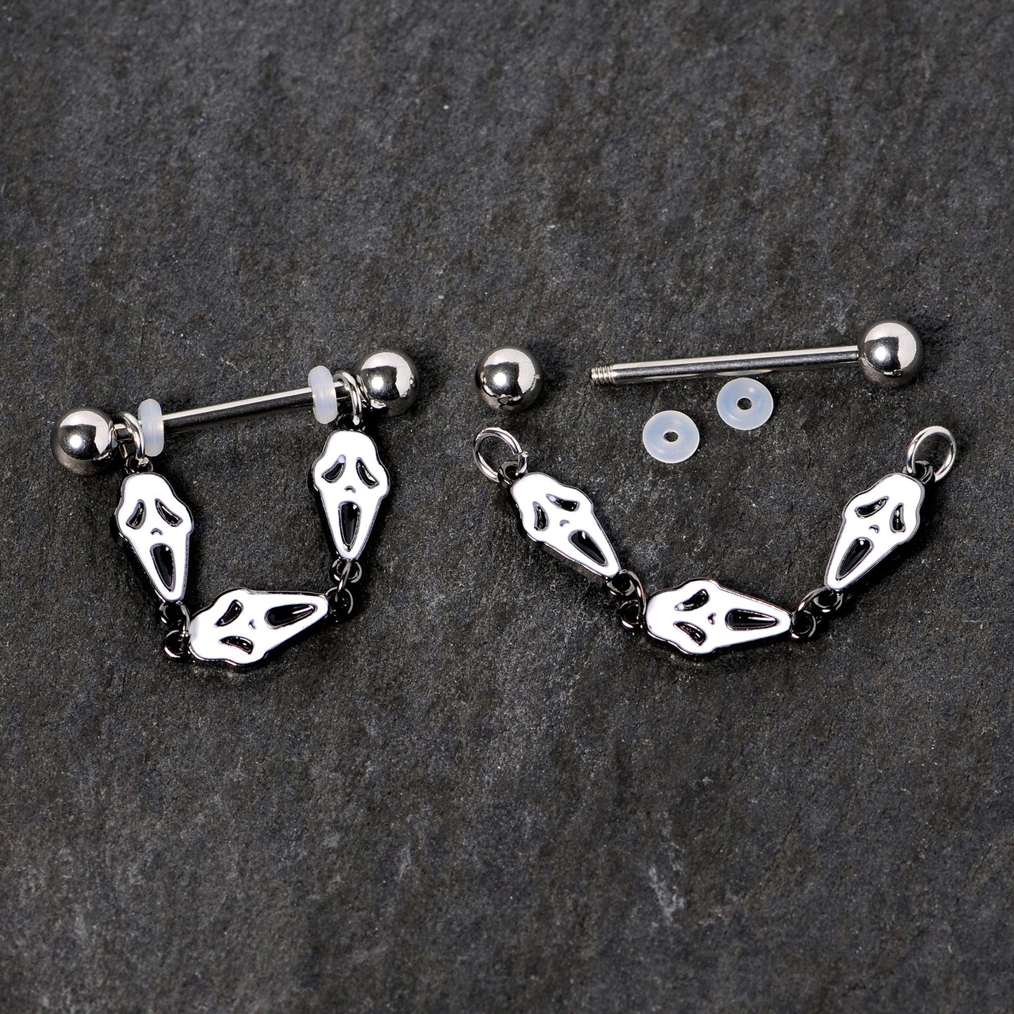 14G 9/16 Scary Screaming Ghost Halloween Dangle Nipple Ring Set