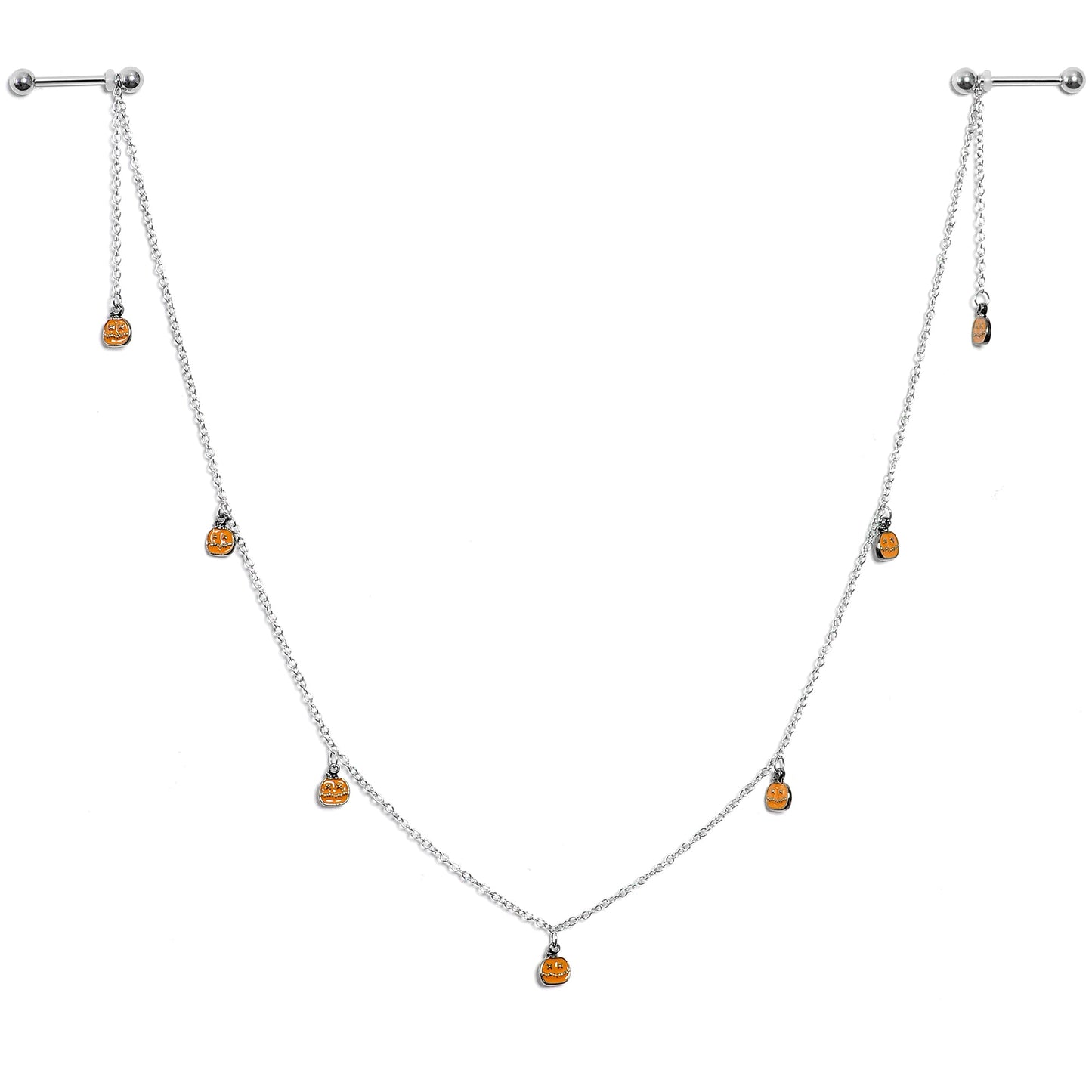 14G 5/8 Orange Pumpkin Patch Halloween Dangle Nipple Chain