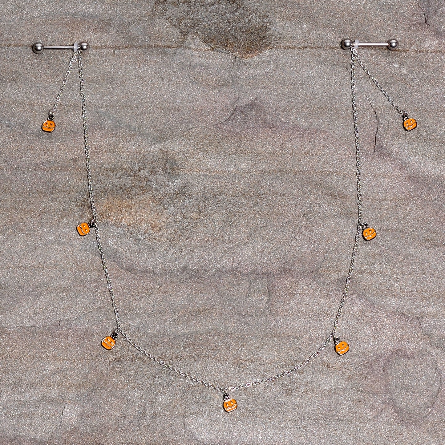 14G 5/8 Orange Pumpkin Patch Halloween Dangle Nipple Chain