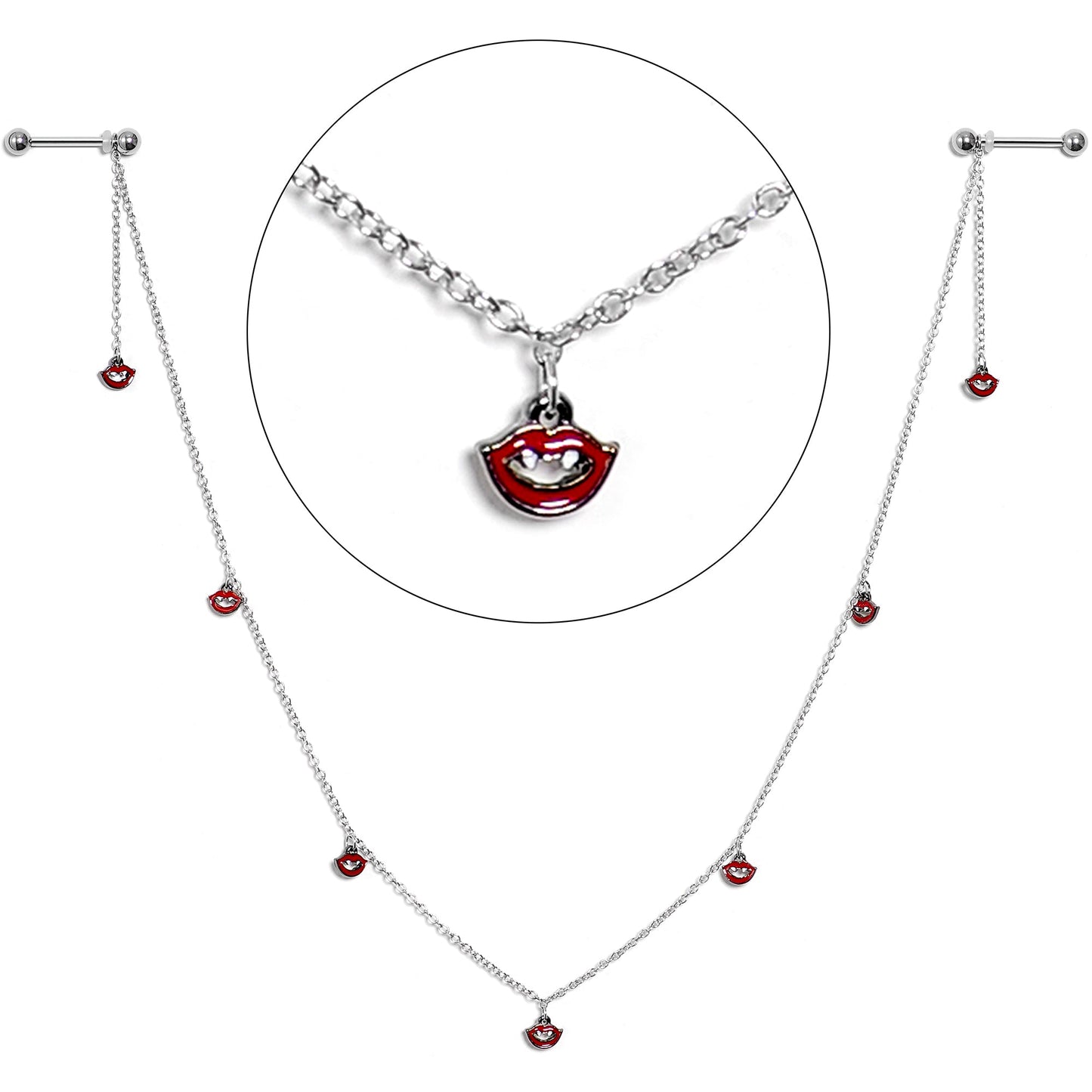 14G 5/8 Red Monster Fang Halloween Dangle Nipple Chain