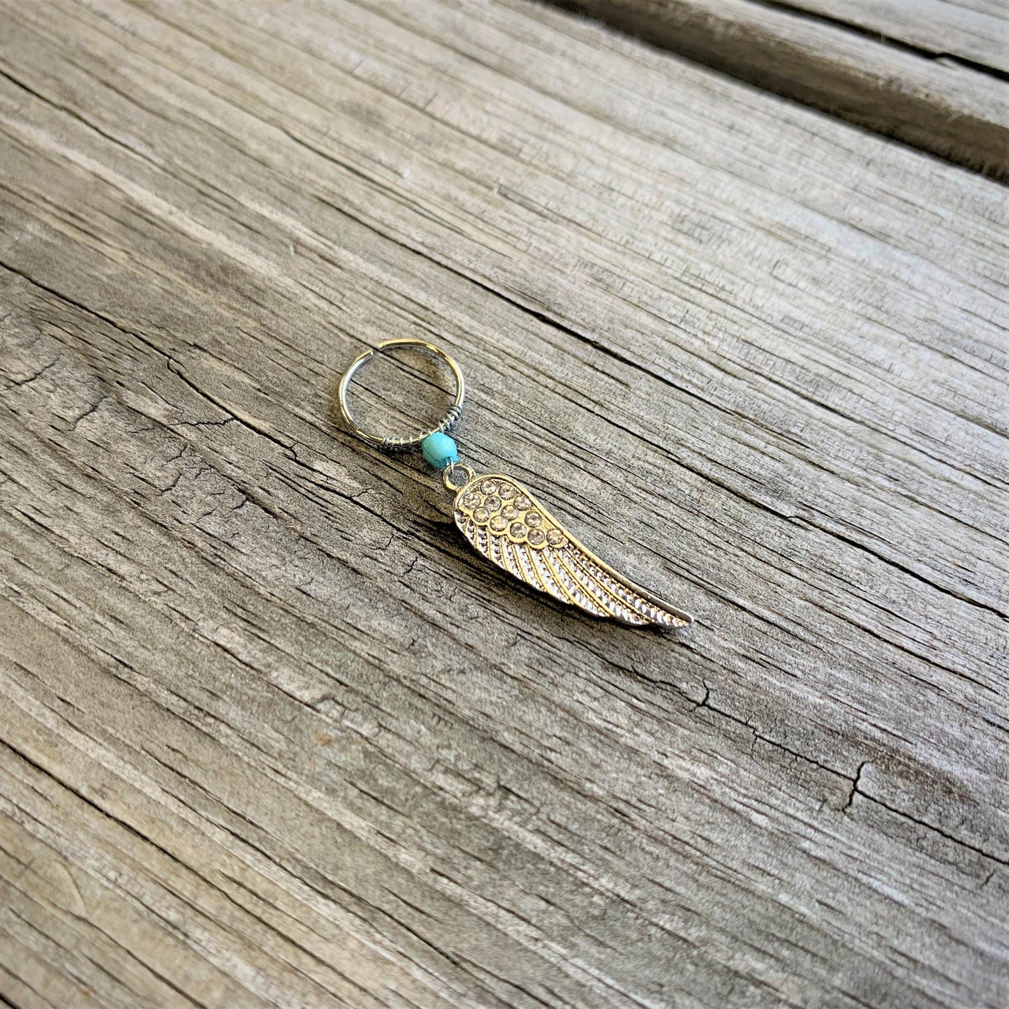 20G 3/8 Clear Gem Feather Feathered Wing Dangle Closure Ring