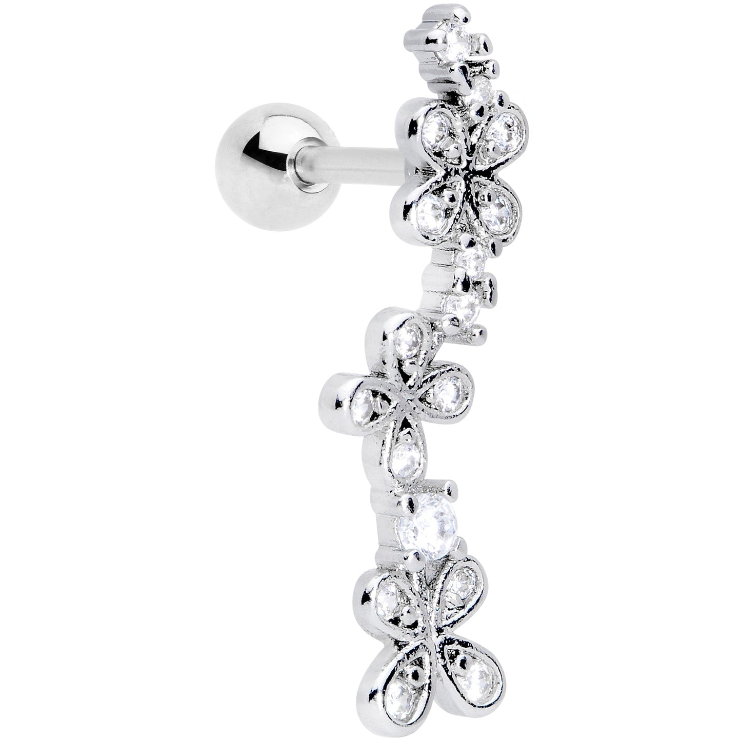 16G 1/4 Clear CZ Gem Loopy Garland Flower Cartilage Tragus
