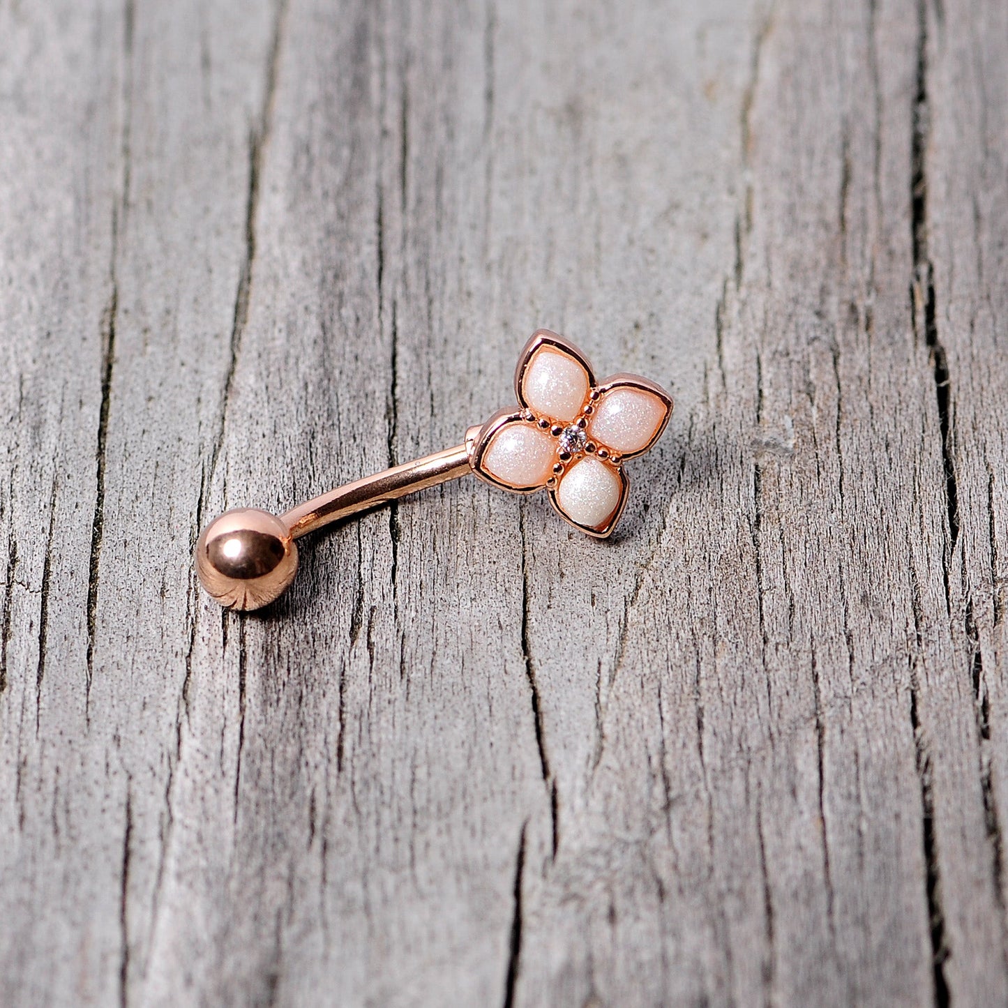 16G 5/16 Clear Gem Rose Gold Tone Rhombus Curved Eyebrow Ring