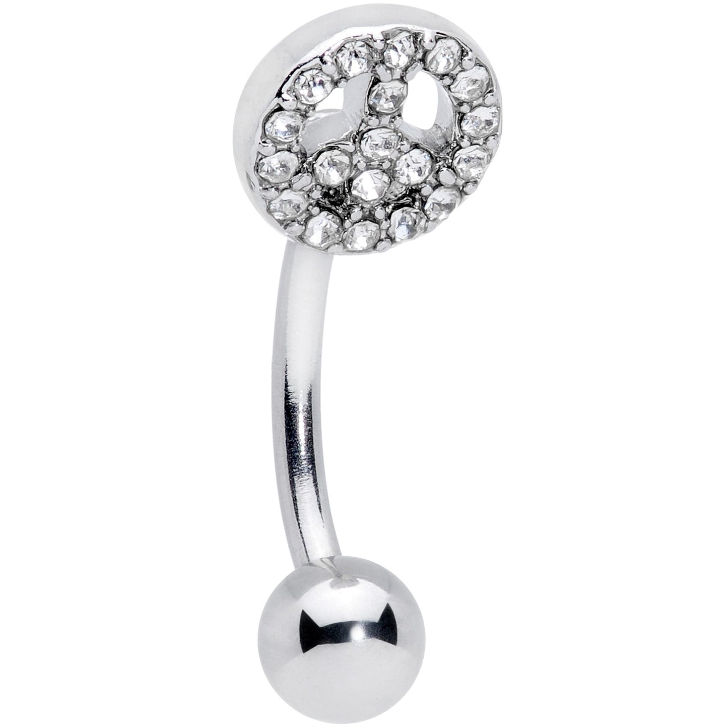 16G 5/16 Clear Gem Retro Peace Sign Curved Eyebrow Ring