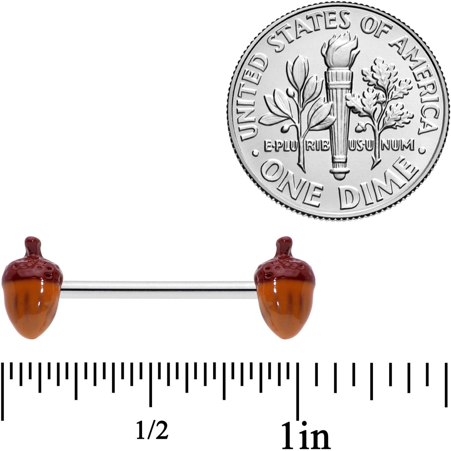 14G 5/8 Brown Autumn Acorn Barbell Nipple Ring Set