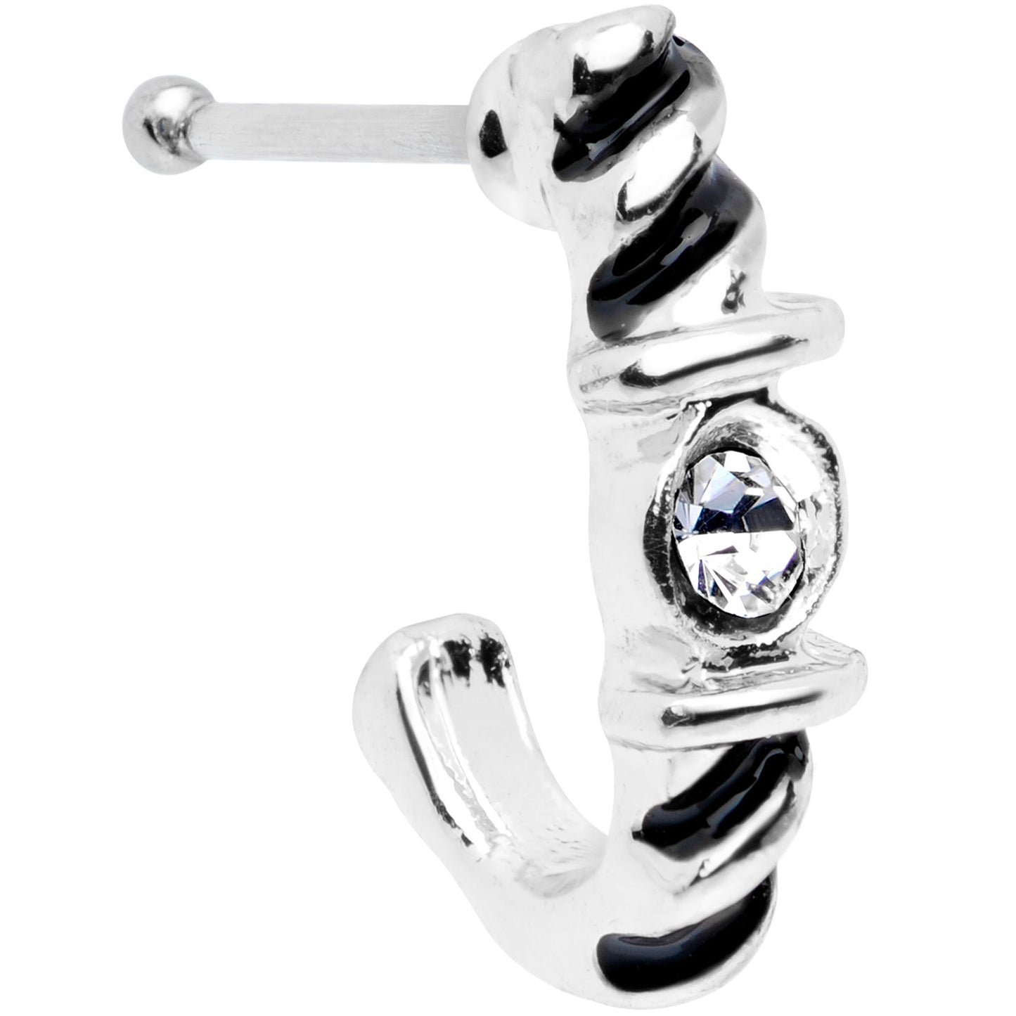 20G 3/8 Clear Gem Steel Twist Faux Hoop Nose Bone