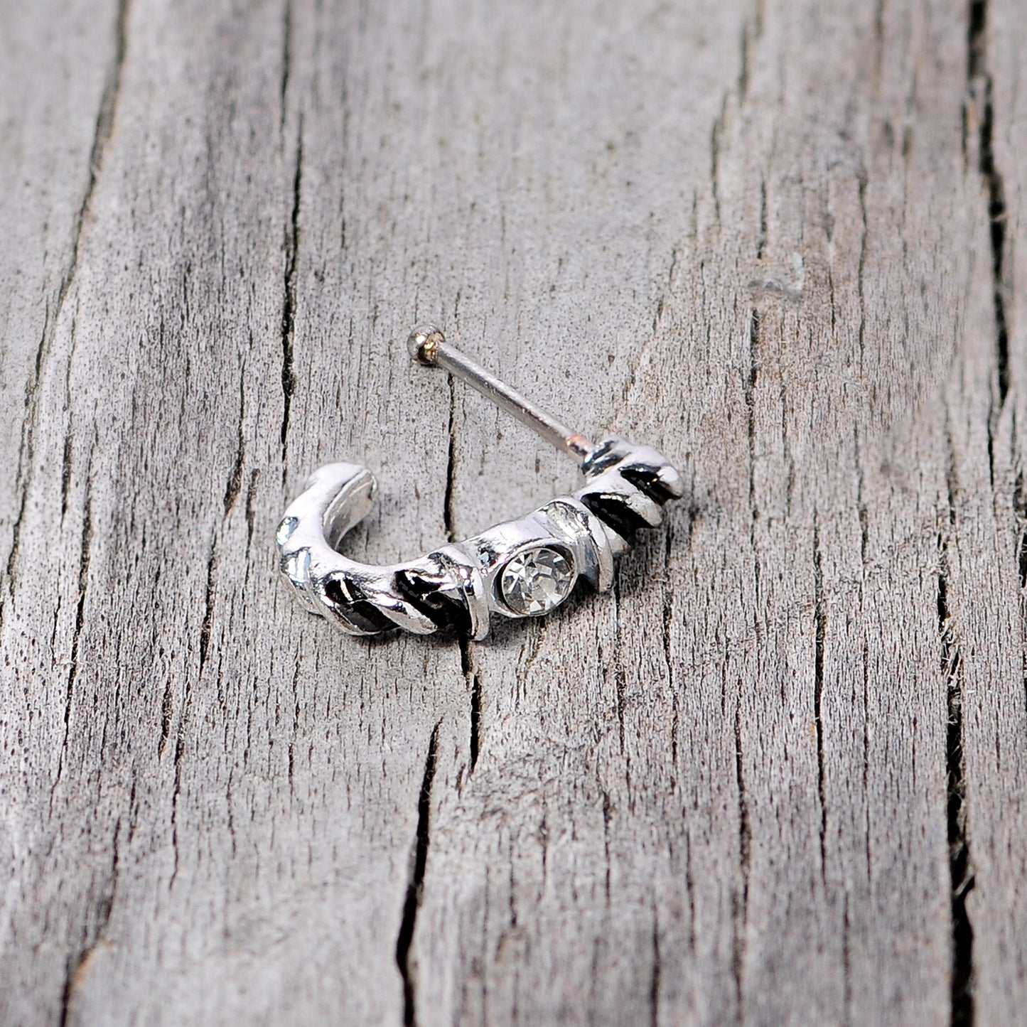 20G 3/8 Clear Gem Steel Twist Faux Hoop Nose Bone