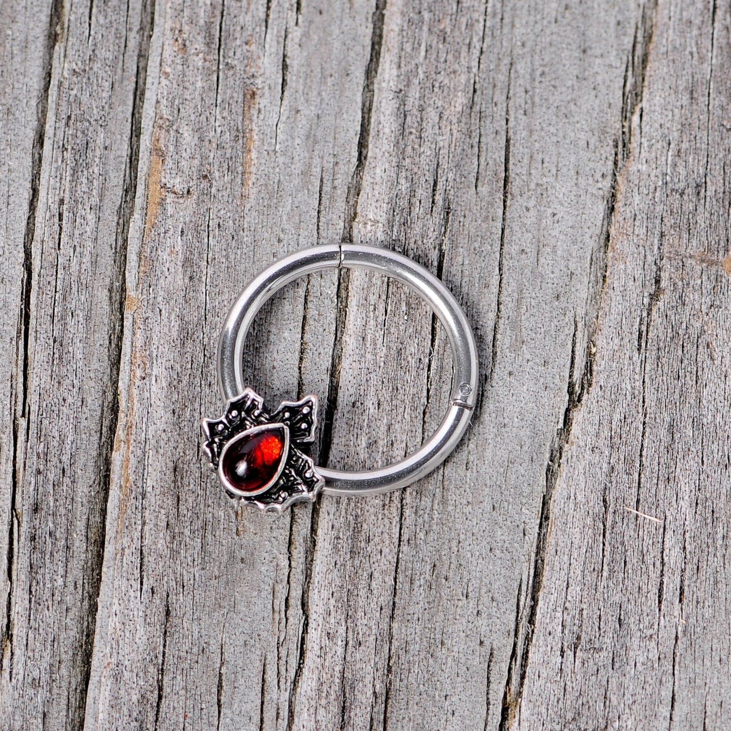 16G 3/8 Red Gem Holly Leaf Holiday Hinged Segment Ring