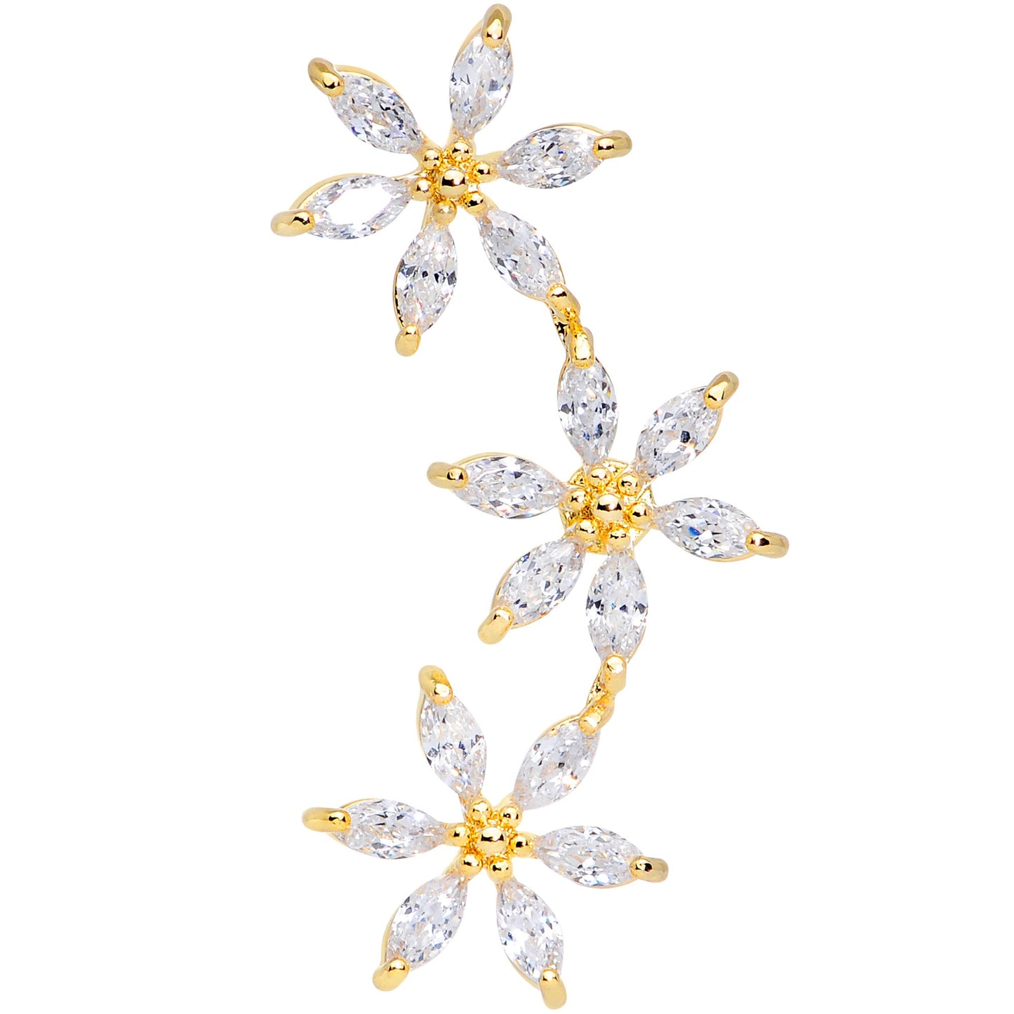 16G 1/4 Clear CZ Gem Gold Tone Tri Flower Cartilage