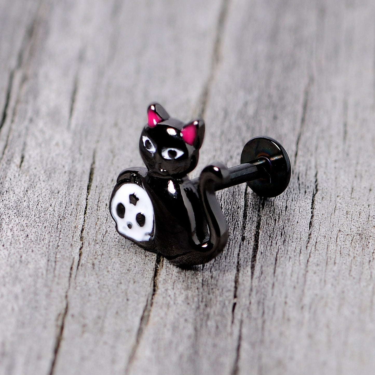 16G 5/16 Black Cat Skull Halloween Labret Monore Tragus