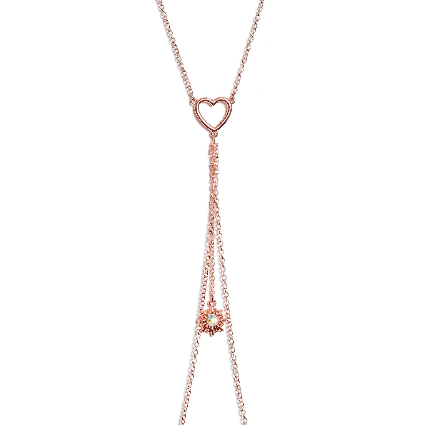14G 5/8 Aurora Gem Rose Gold Hue Star Sun Nipple Chain Necklace