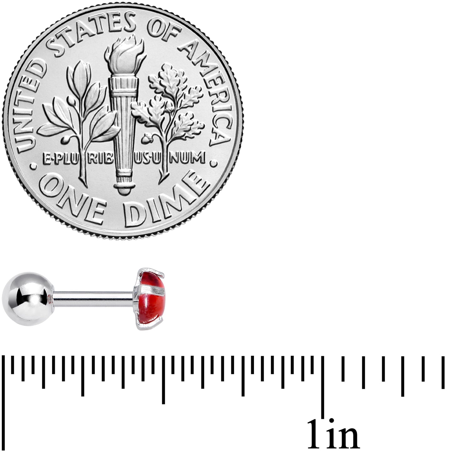 16G 1/4 Red CZ Gem Smooth Hemisphere Cartilage Tragus Earring