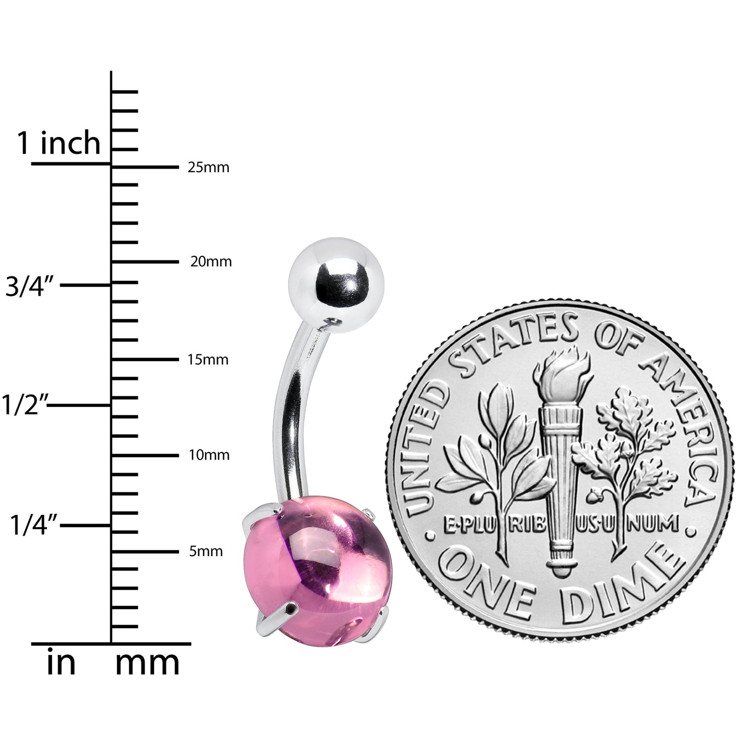 Pink CZ Gem Smooth Hemisphere Belly Ring