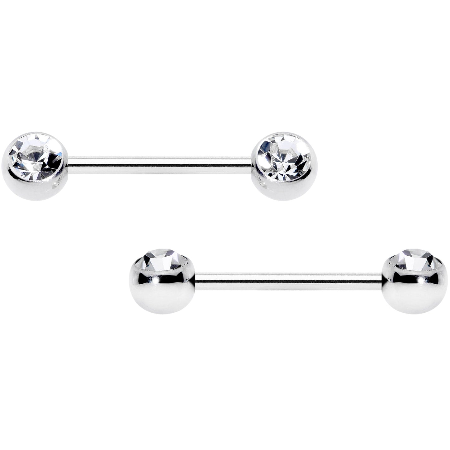 14G 5/8 Clear Gem Double Front Facing Barbell Nipple Ring Set