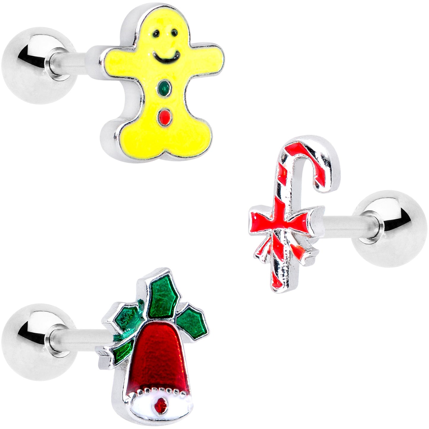 16G 1/4 Candy Gingerbread Christmas Cartilage Tragus Set of 3
