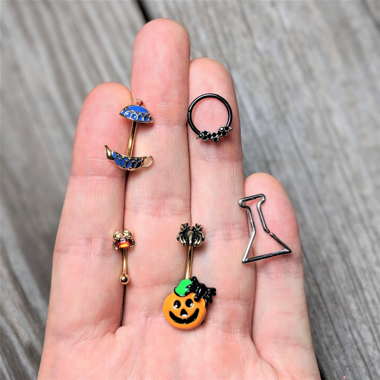 16G 3/8 Black Gem Black Plated Bat Hinged Segment Ring