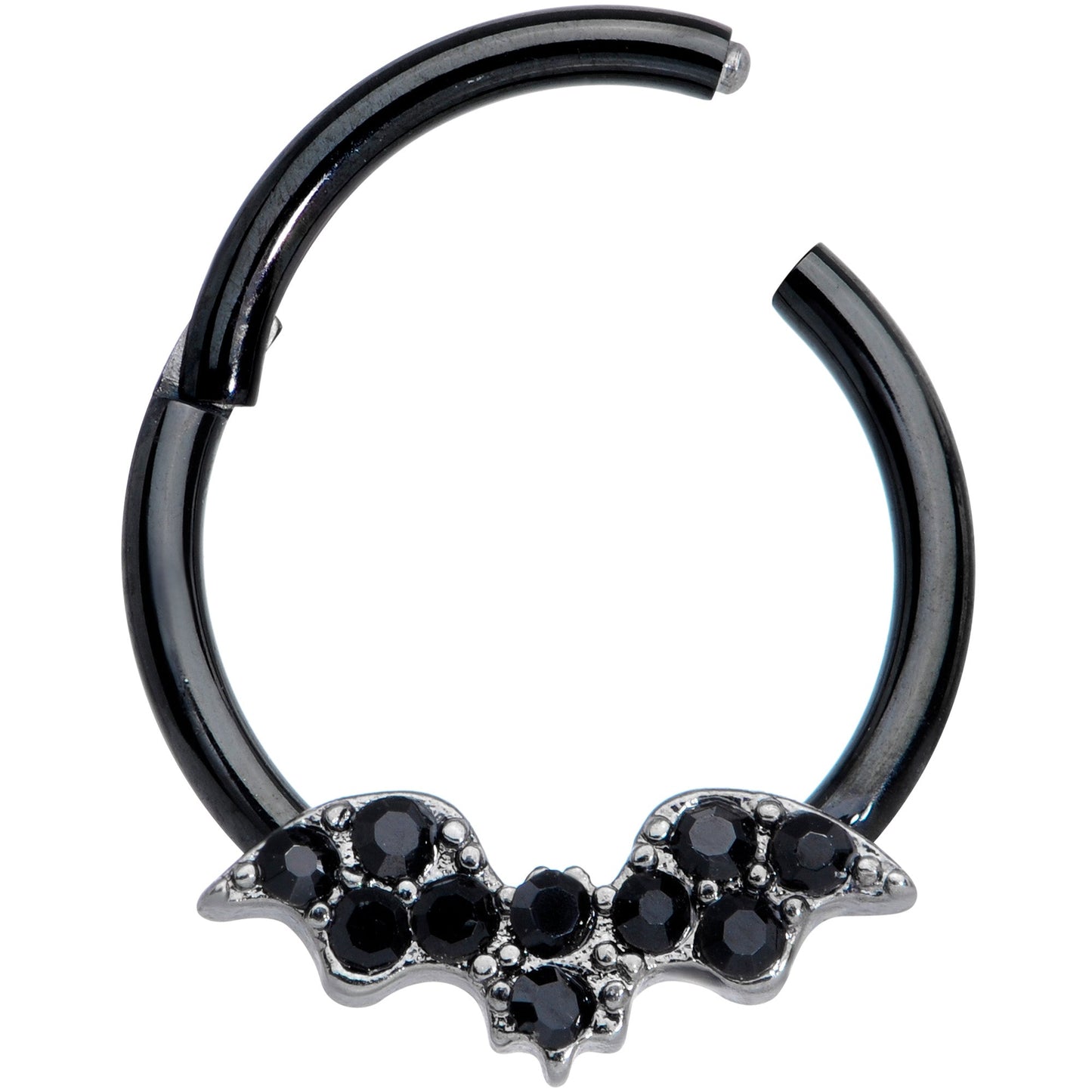 16G 3/8 Black Gem Black Plated Bat Hinged Segment Ring