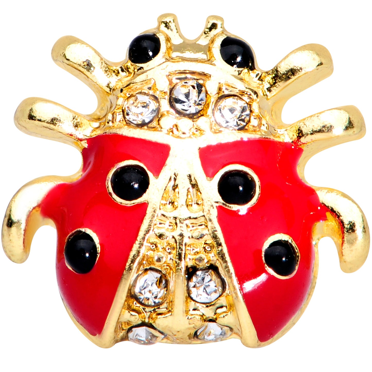 16G 1/4 Clear Black Gem Gold Tone Ladybug Cartilage Tragus Earring