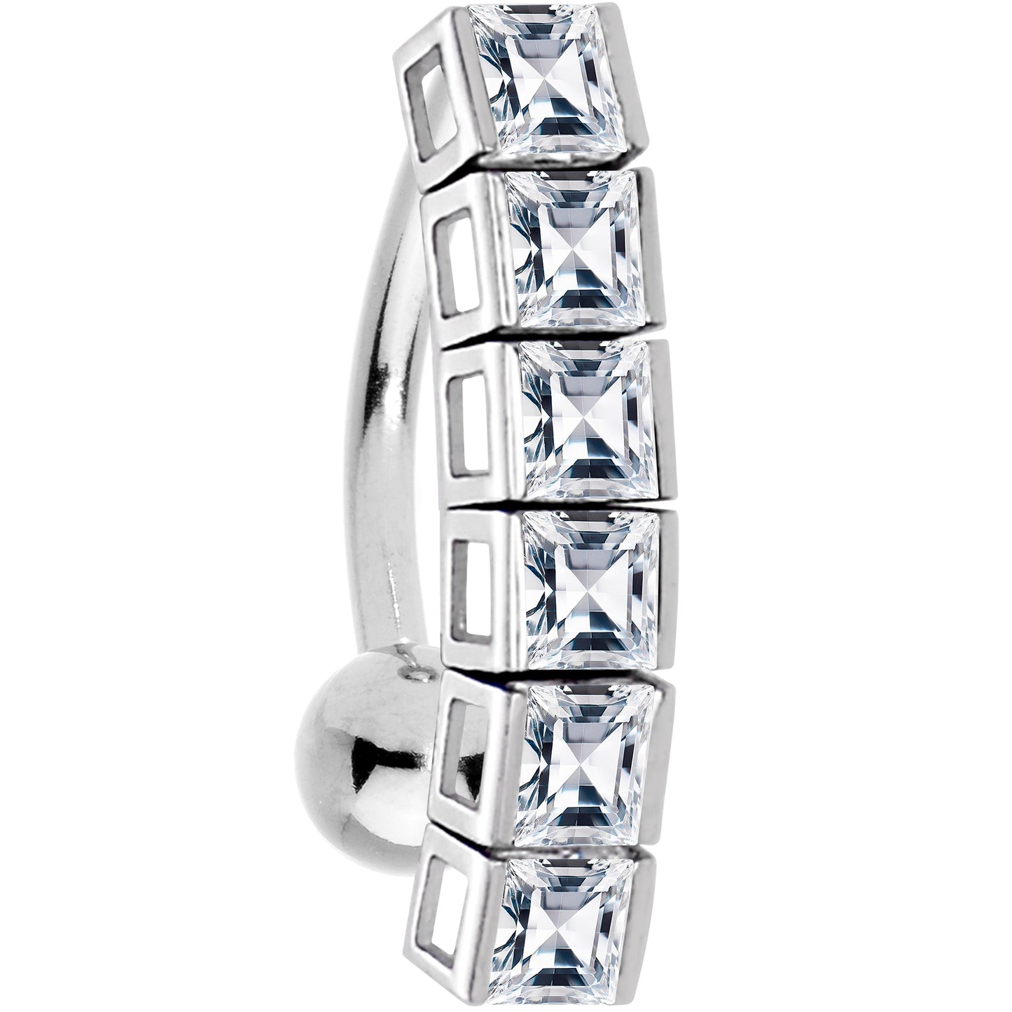 16G Solid 14K White Gold TOP DROP Cubic Zirconia SIX SQUARE TENNIS Belly Ring
