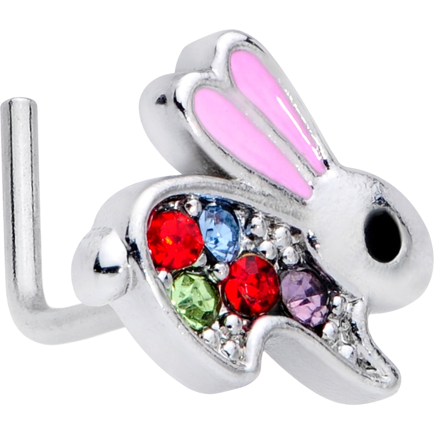 20G 7mm Red Gem Bunny Rabbit L Shaped Nose Ring