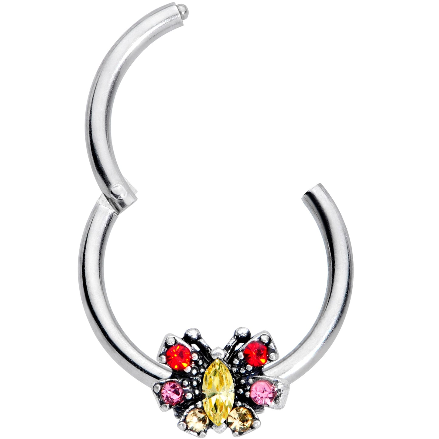 16G 3/8 Red Pink Gem Art Deco Butterfly Hinged Segment Ring