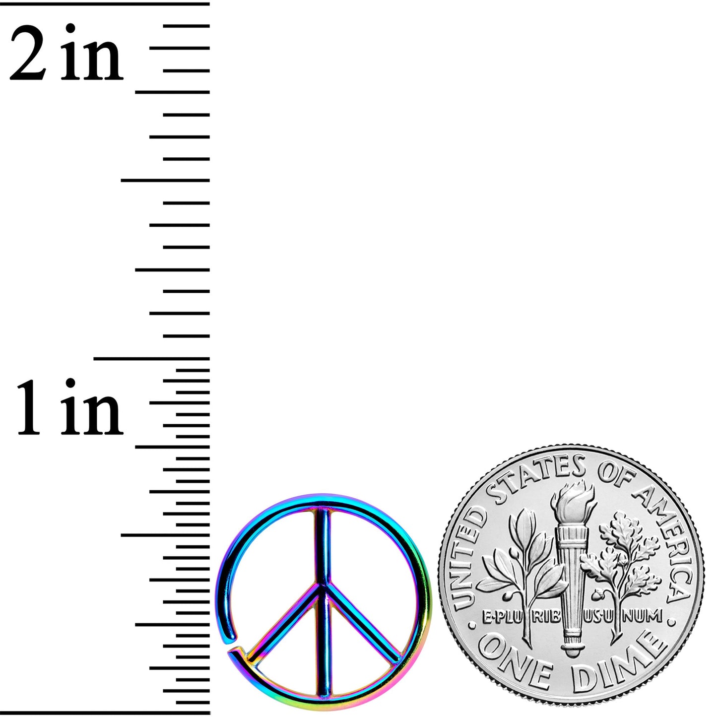 16G 1/4 Rainbow Retro Peace Sign Closure Ring