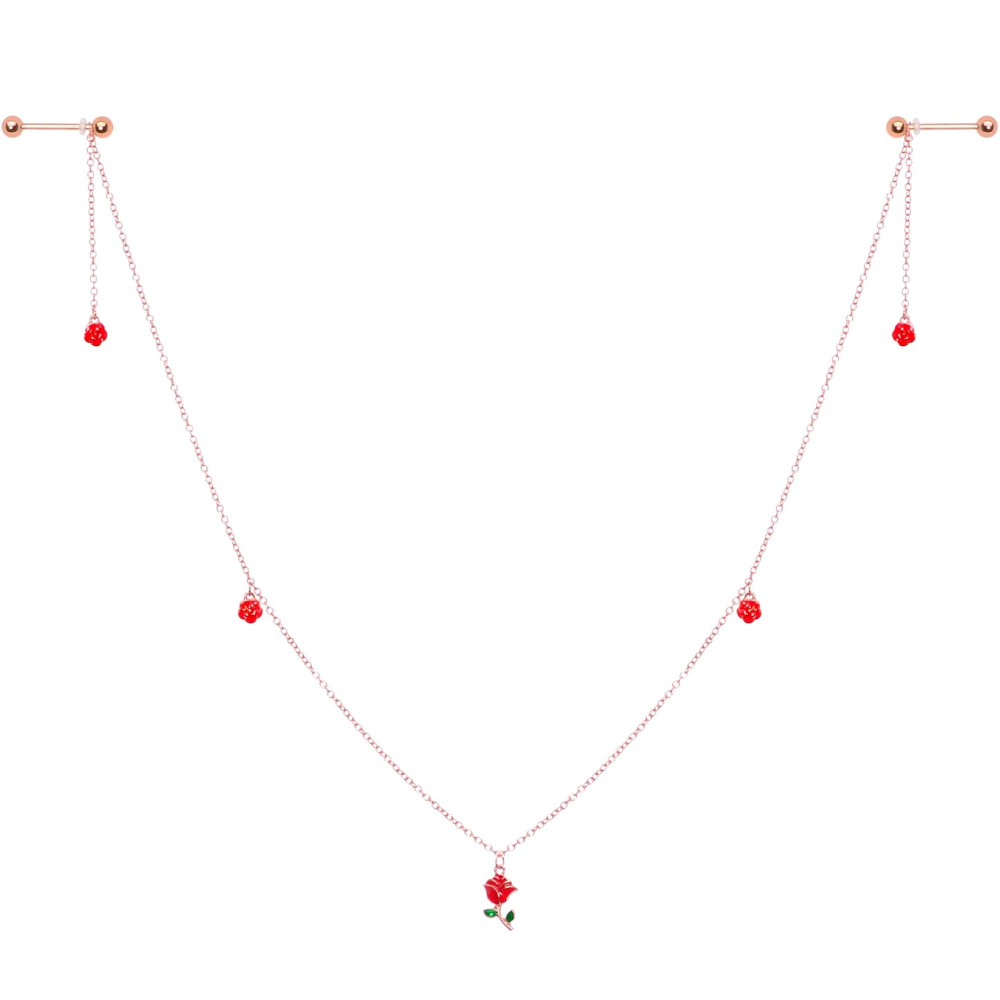 14G 9/16 Gold Tone Red Flower Valentine Dangle Nipple Chain
