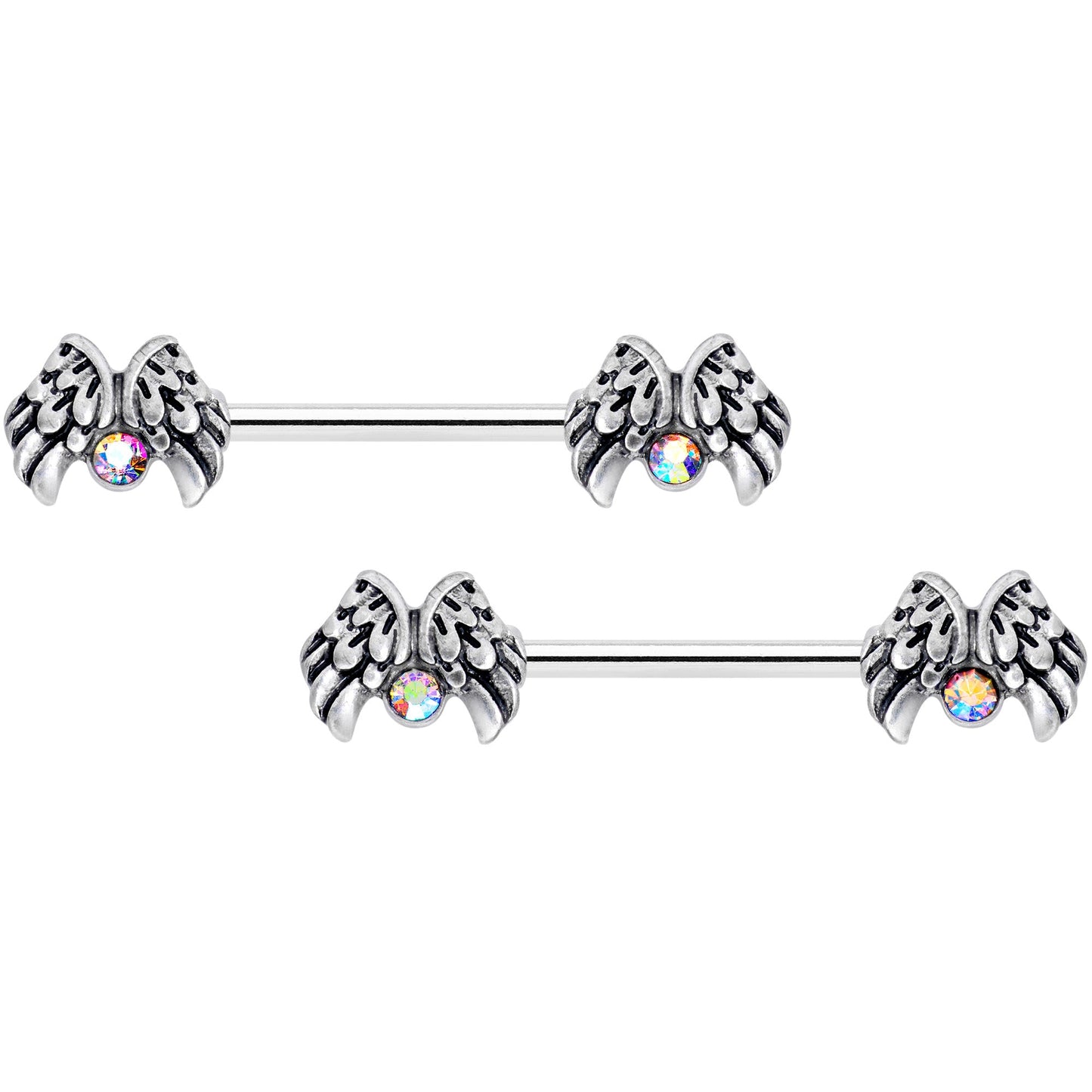 14G 5/8 Aurora Gem Holiday Angels Wings Barbell Nipple Ring Set