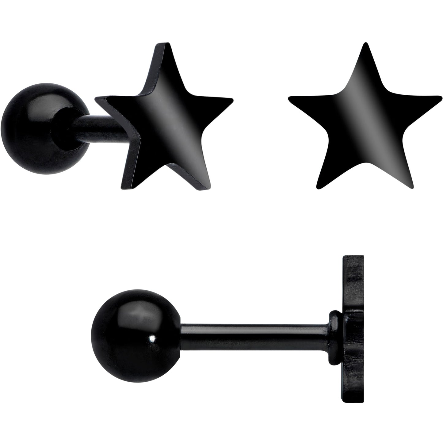 18G Clear CZ Gem Black Heart Cartilage Tragus Set of 8