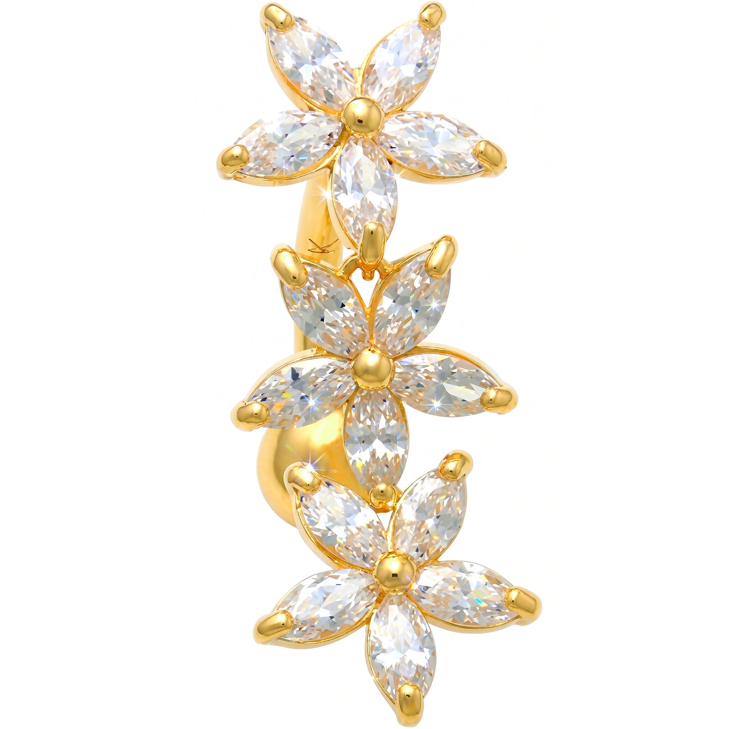 16G Solid 14K Yellow Gold Top Mount Cubic Zirconia Lily Drop Belly Ring