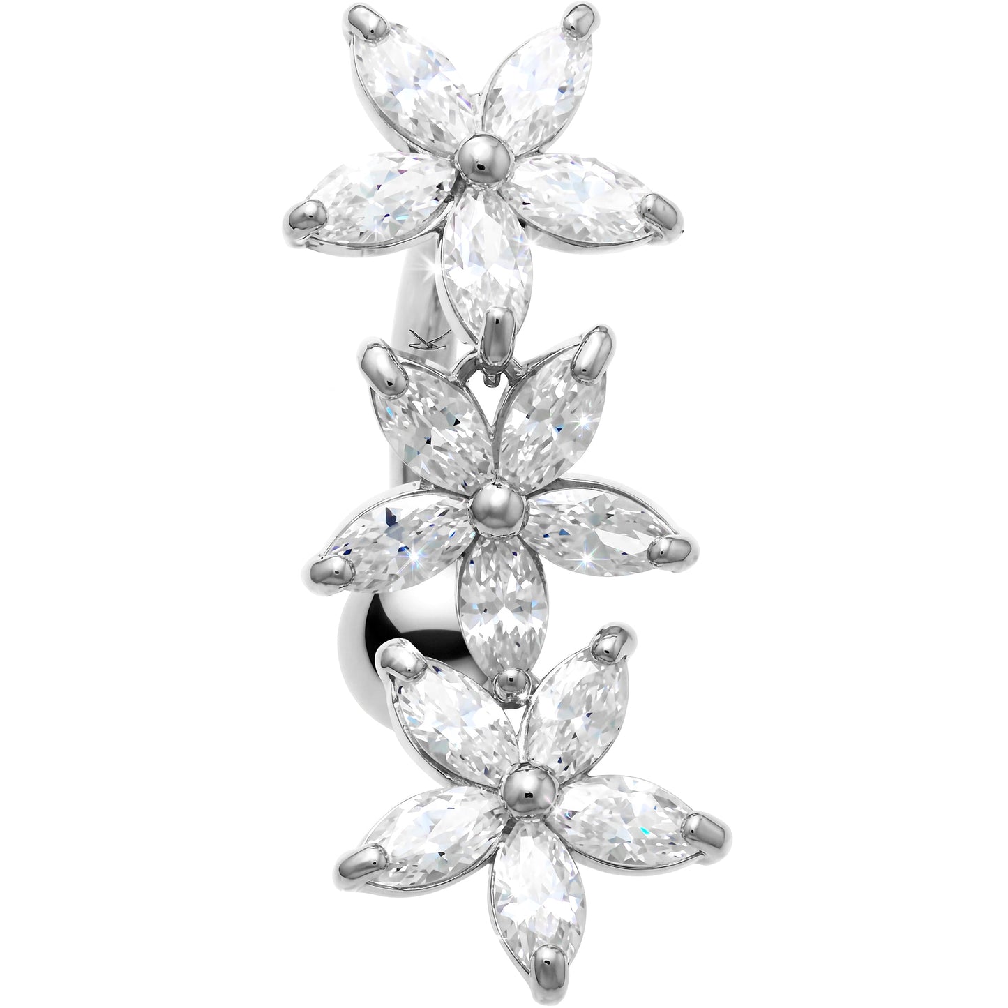 16G Solid 14K White Gold TOP MOUNT Cubic Zirconia LILY DROP Belly Ring