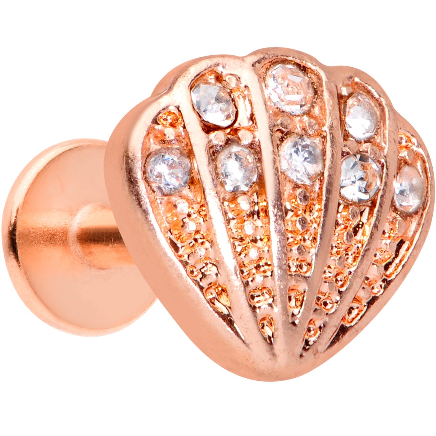 16G 1/4 Clear Gem Rose Gold Tone Shell Labret Monroe Tragus