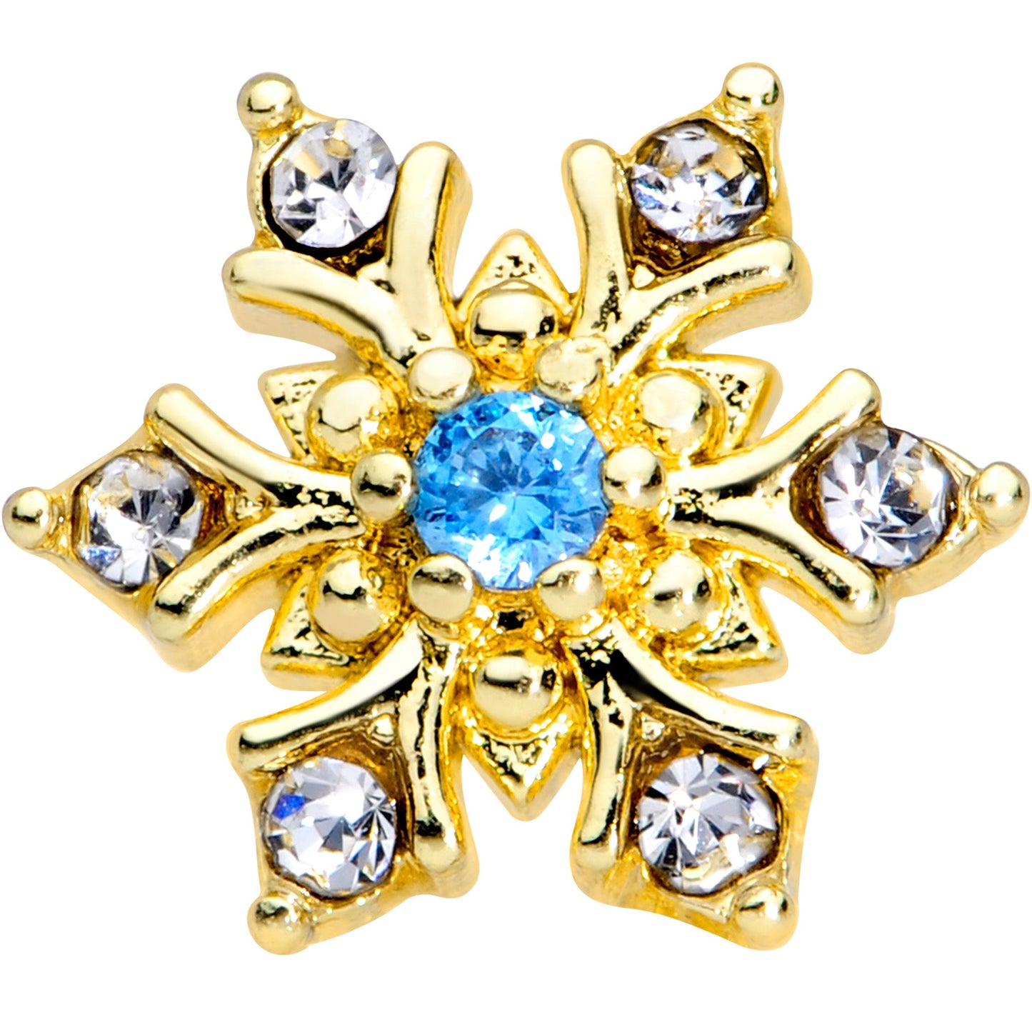 16G 1/4 Blue CZ Gold Tone Snowflake Christmas Cartilage Tragus