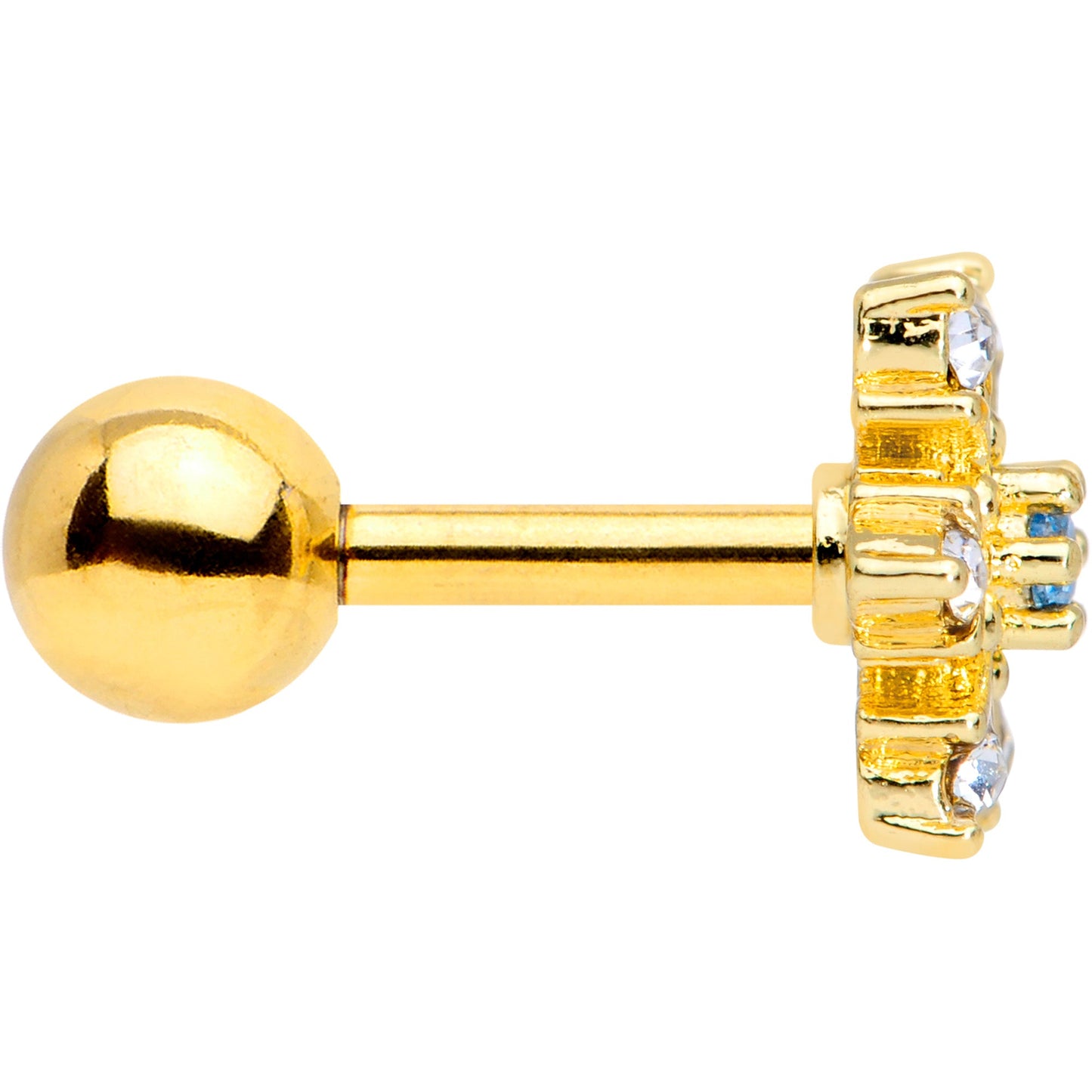 16G 1/4 Blue CZ Gold Tone Snowflake Christmas Cartilage Tragus