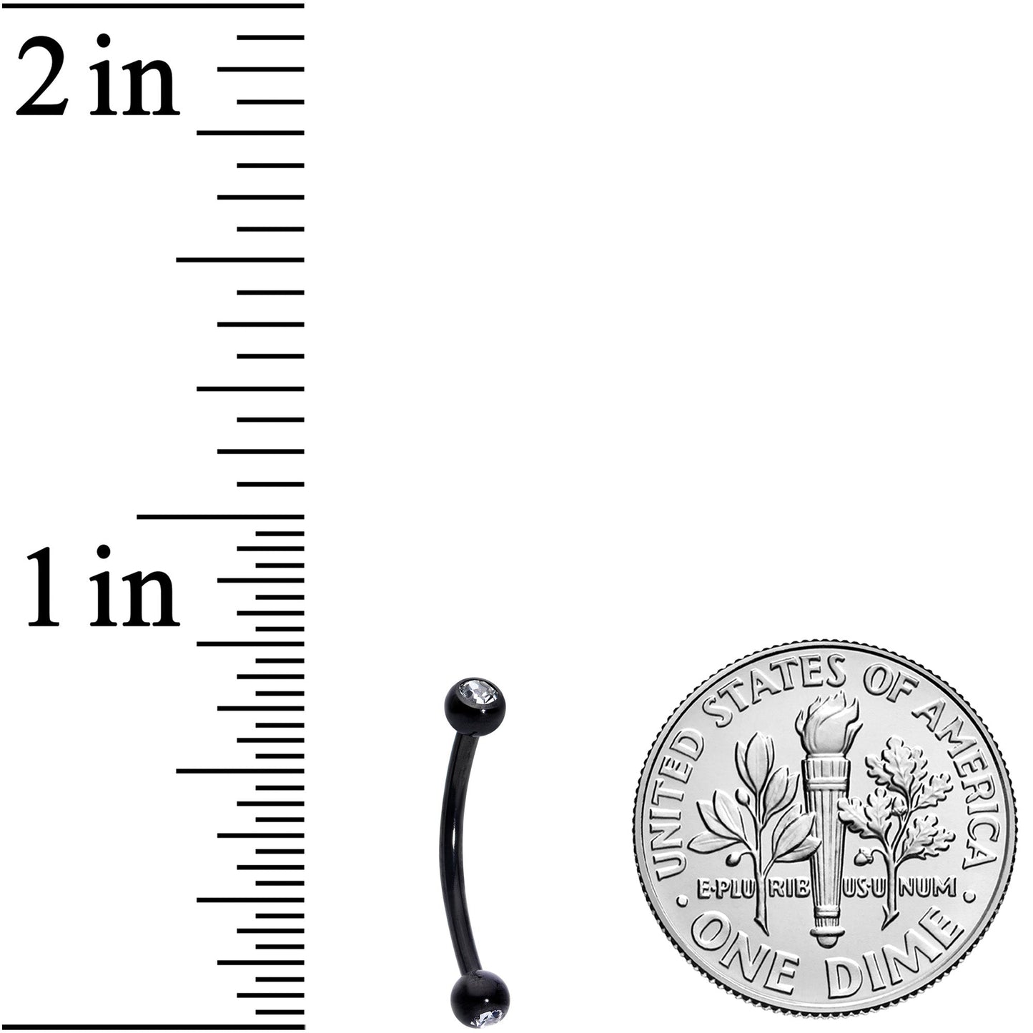 16G 1/2 Clear Gem Ball End Black Curved Barbell