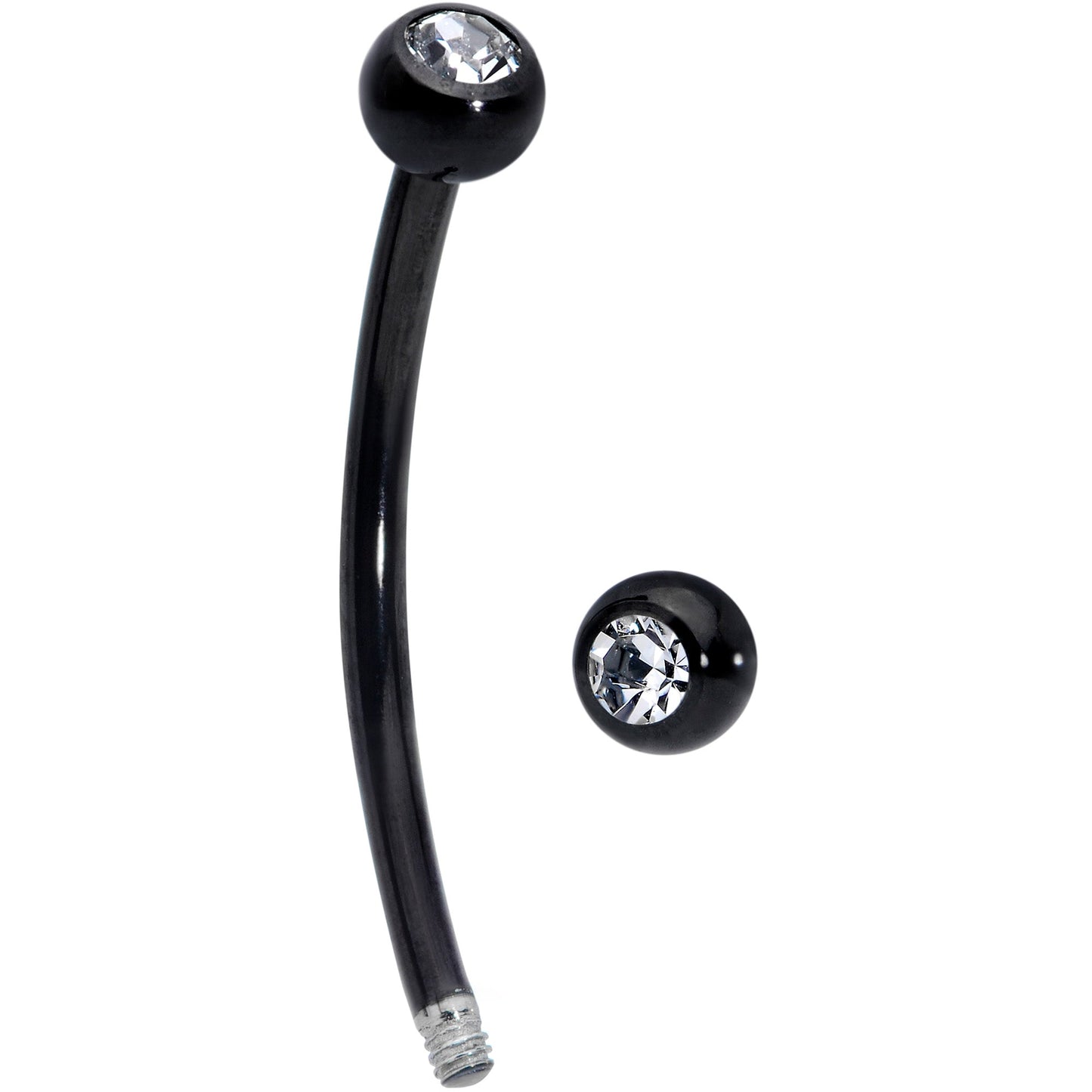 16G 9/16 Clear Gem Ball End Black Curved Barbell