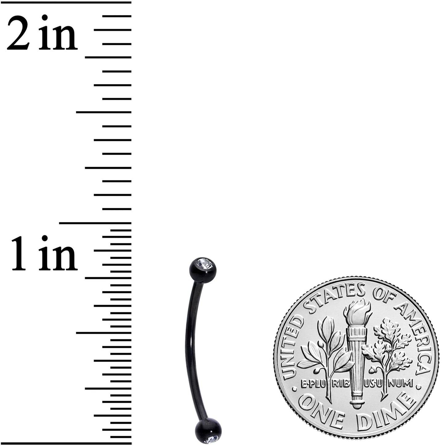 16G 5/8 Clear Gem Ball End Black Curved Barbell