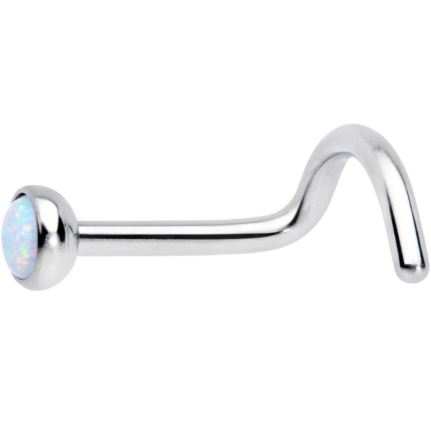 18G 7mm White 3mm Synthetic Opal Titanium Left Nose Ring Screw