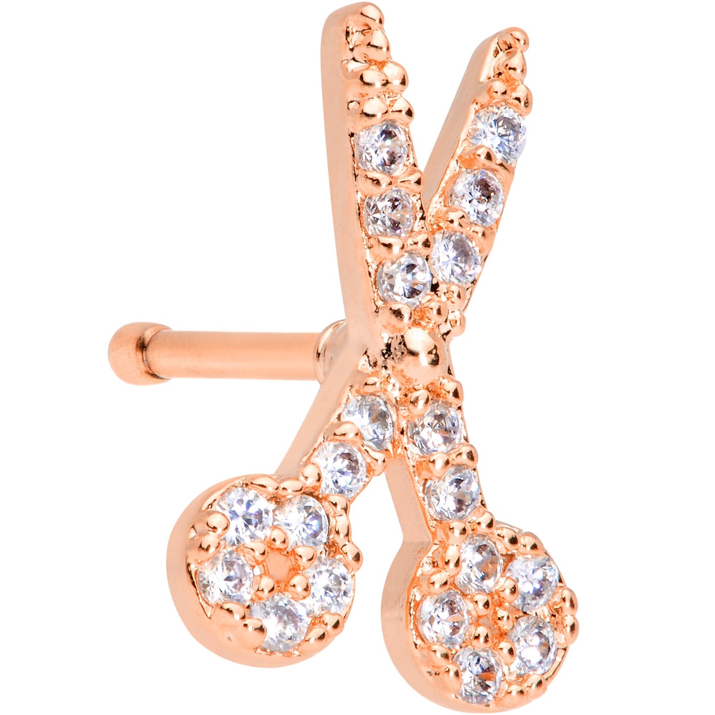 20G 1/4 Clear CZ Gem Rose Gold Tone Shear Scissors Nose Bone
