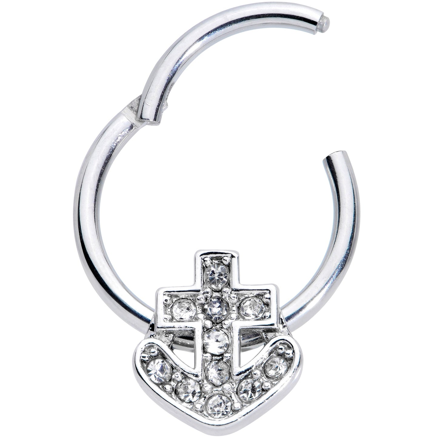 16G 3/8 Clear Gem Nautical Anchor Hinged Segment Ring