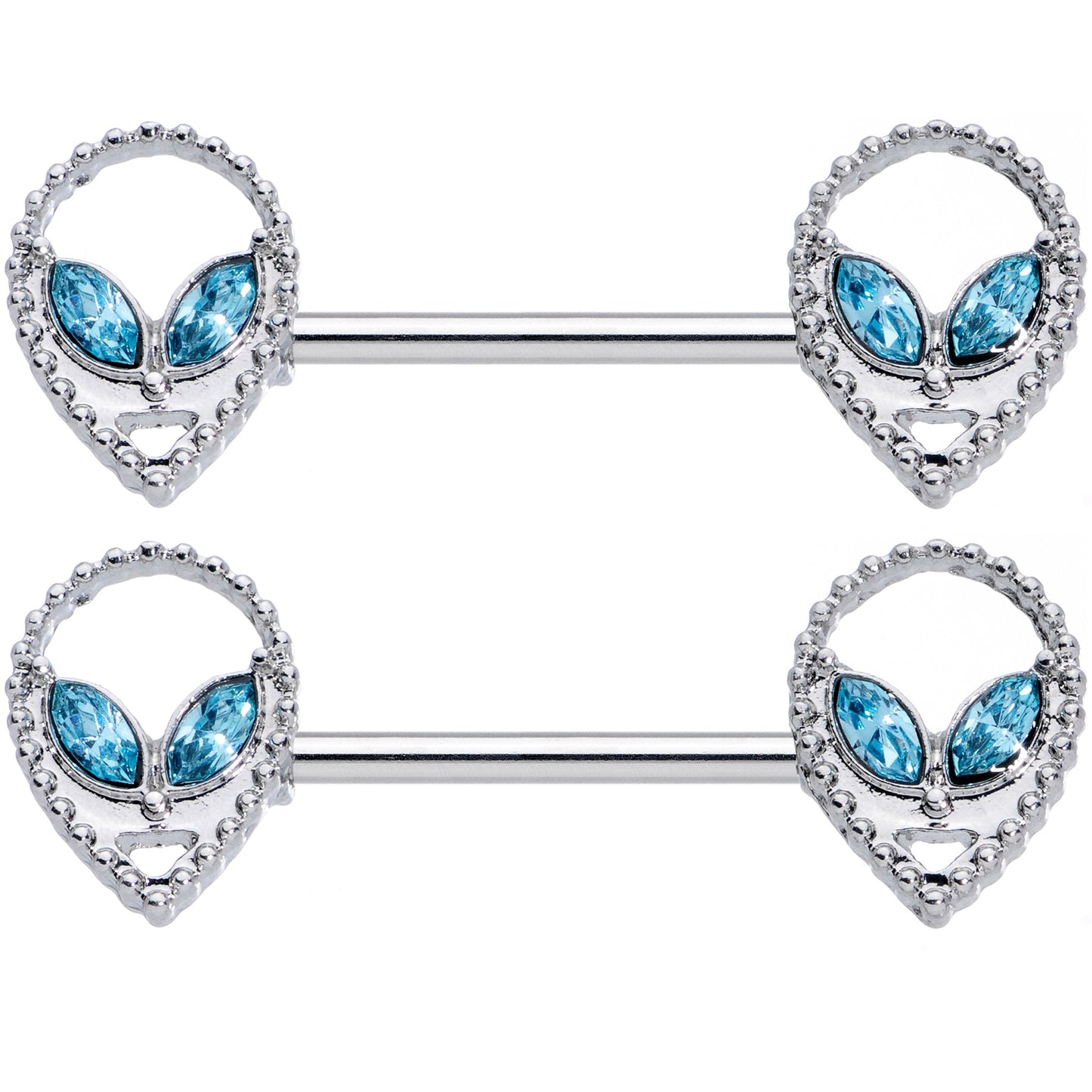 14G 5/8 Aqua Gem Hollow Alien Barbell Nipple Ring Set