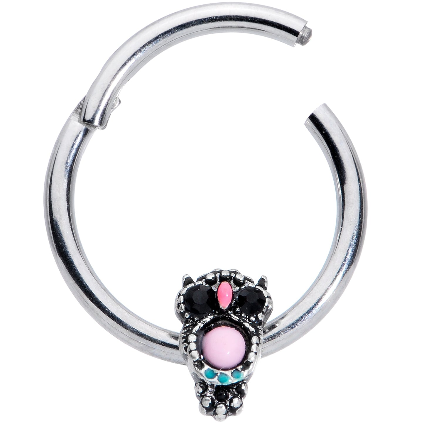 16G 3/8 Black Gem Pink Orb Owl Septum Ring