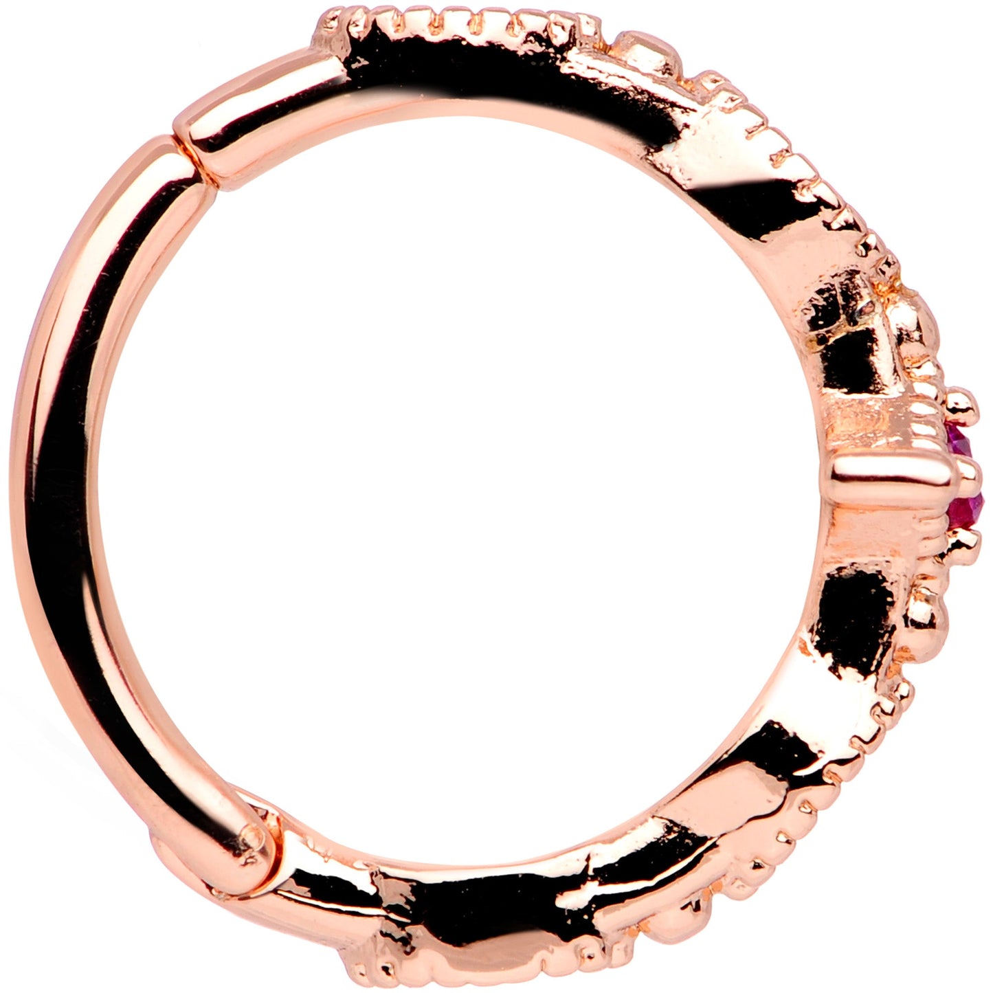 16G 3/8 Red Gem Rose Gold Tone Regal Cats Eye Hinged Segment Ring