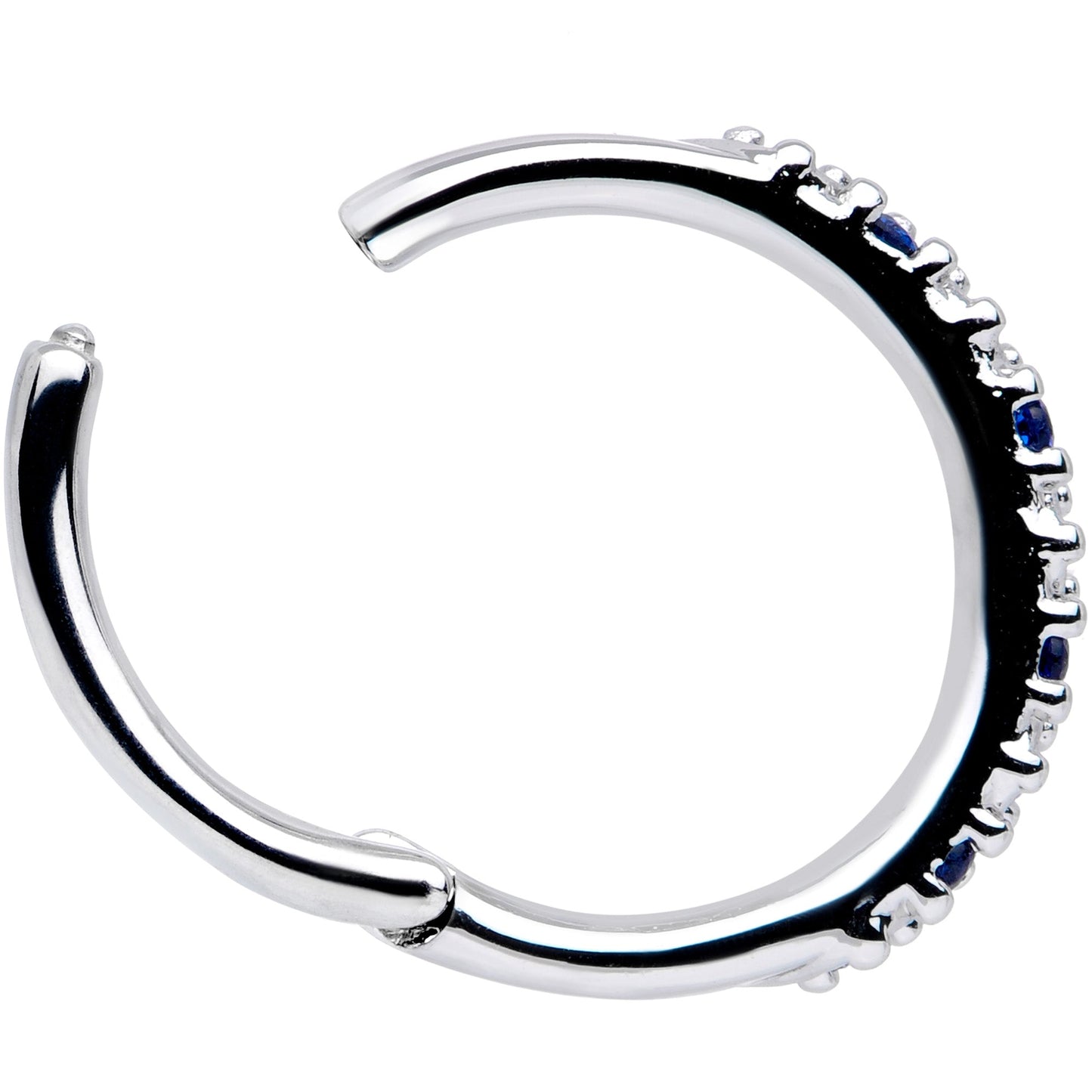 16G 3/8 Blue CZ Gem Zig Zag Hinged Segment Ring