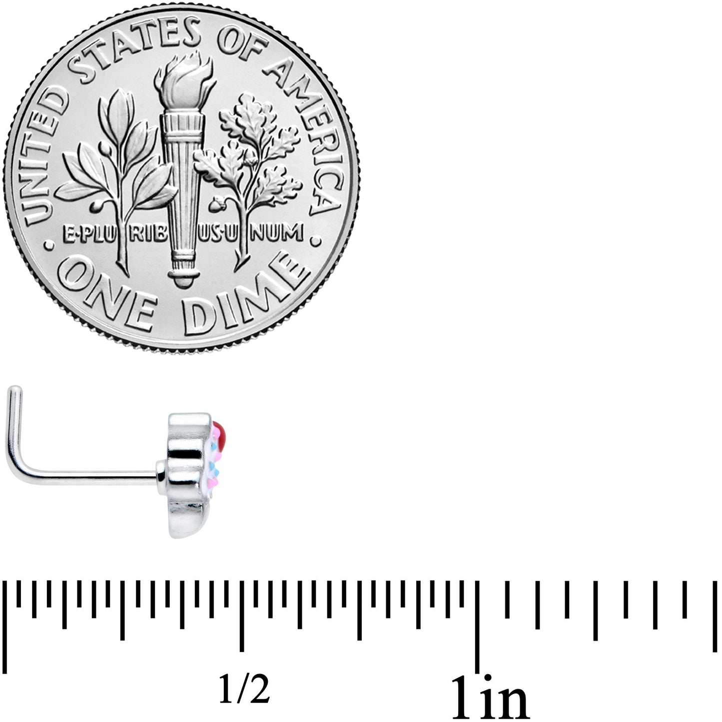 20G 5/16 Red White Sprinkle Cherry Cupcake L Shaped Nose Ring