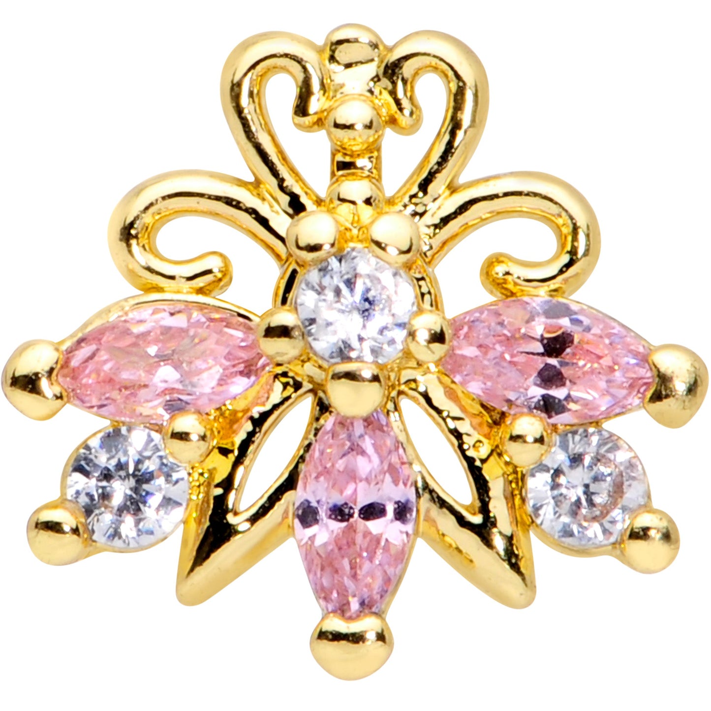 16G 1/4 Clear Pink CZ Gem Gold Tone Looping Labret Monroe Tragus